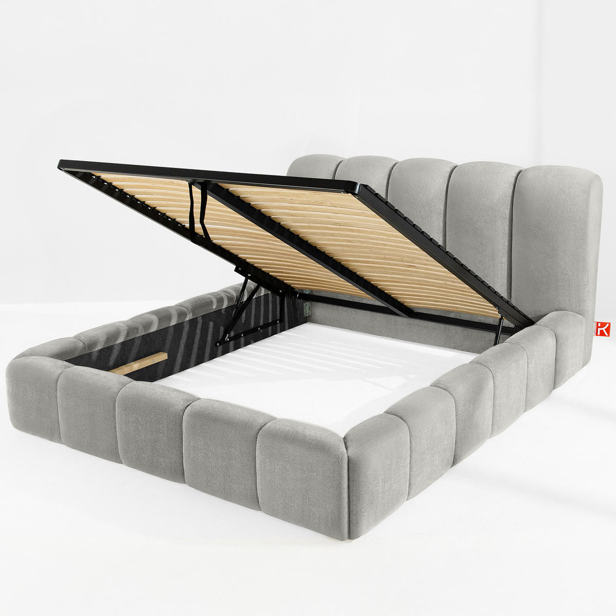 POLSTERBETT MERIDE Chenille, Hellgrau - Hellgrau/Schwarz, Holz/Textil (160/200cm) - KONSIMO®