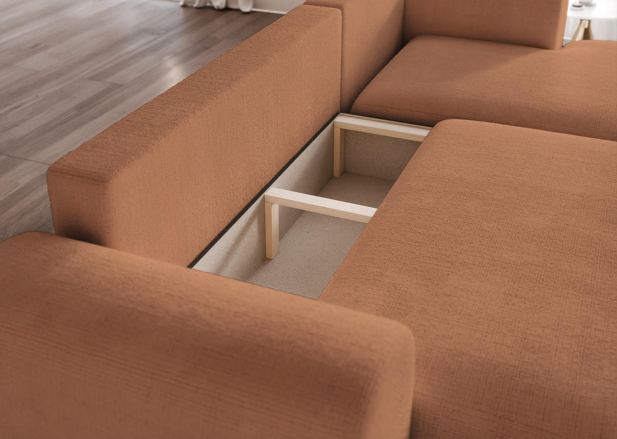 ECKSOFA BLOOM mit Schlaffunktion und Bettkasten Orange - Orange, Holzwerkstoff/Kunststoff (263/150cm) - Idohome