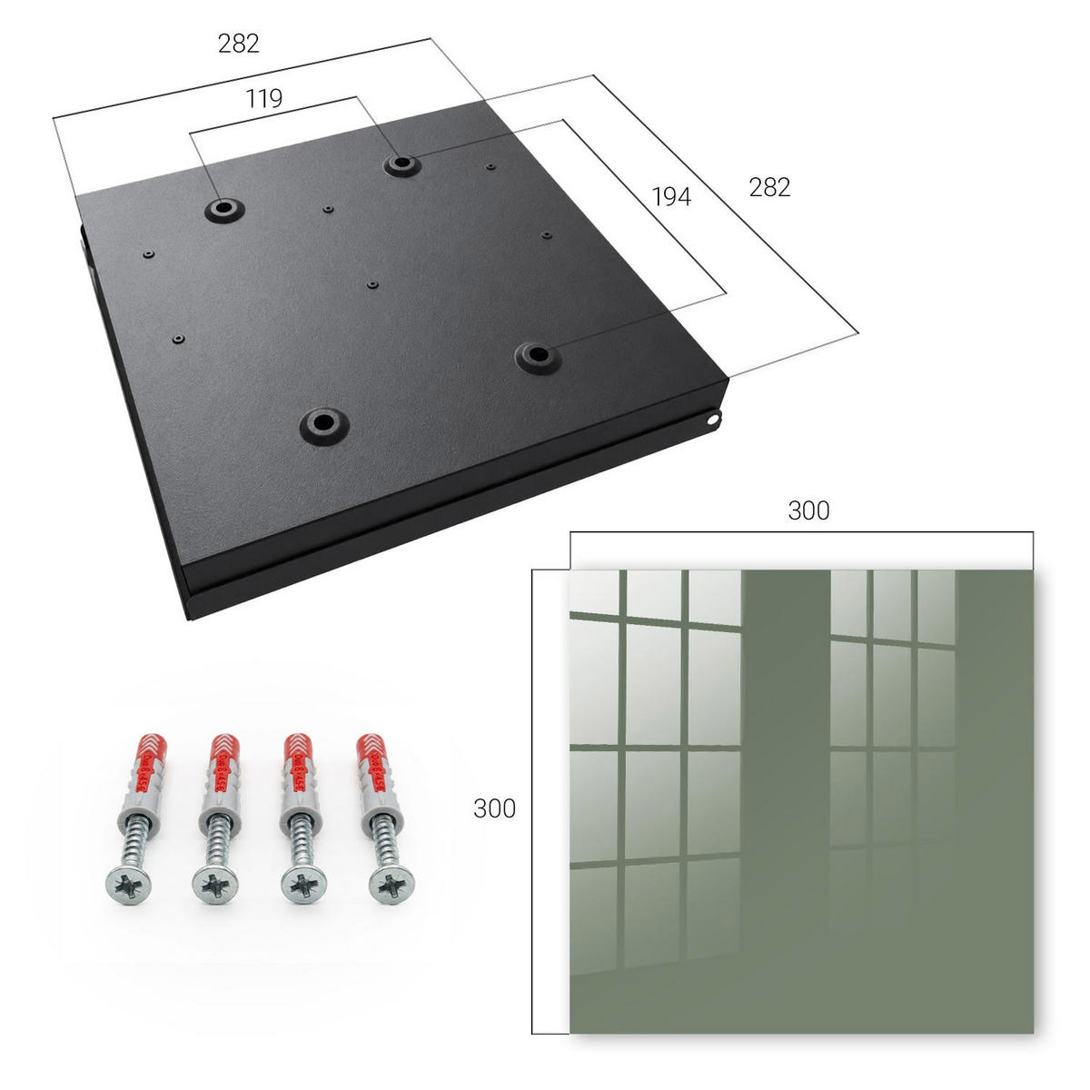 SCHLÜSSELBOX Schwarz 30x30 cm- Türöffnung nach rechts - Dunkelgrün - Grün, Metall (30/30/5cm) - TULUP