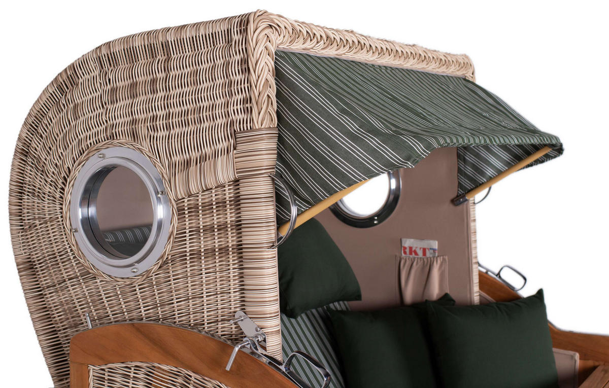 STRANDKORB XXL Düne Grande Teak PE Shell - Braun/Grün, Metall (142/170/95cm) - Mr. Deko