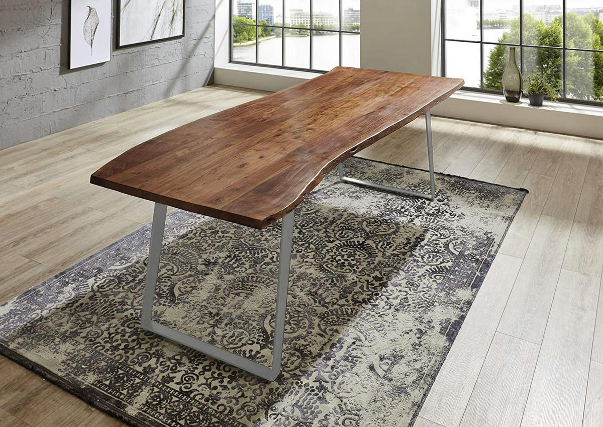 ESSTISCH HOBART - Silberfarben/Braun, Holz/Metall (100/240/77cm) - SAM