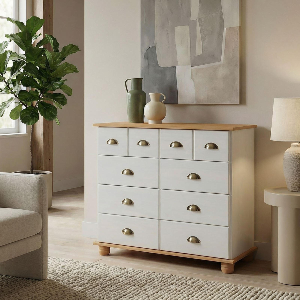 APOTHEKERKOMMODE COLMAR weiß/braun - Weiß/Braun, Holz (92/80/39cm) - IDIMEX