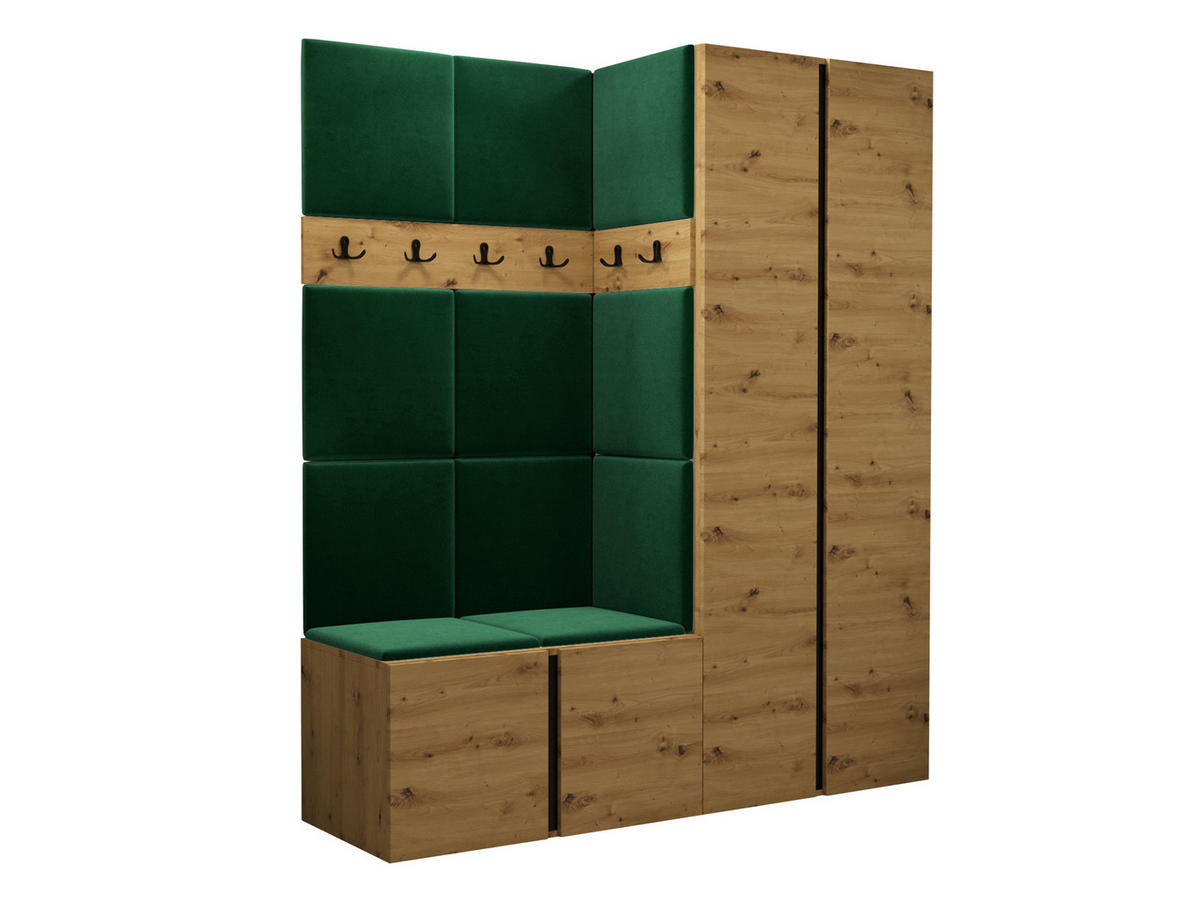 GARDEROBEN-SET Orion III - Eiche Artisan/Grün, Holzwerkstoff/Kunststoff (158/186/46cm) - MIRJAN24