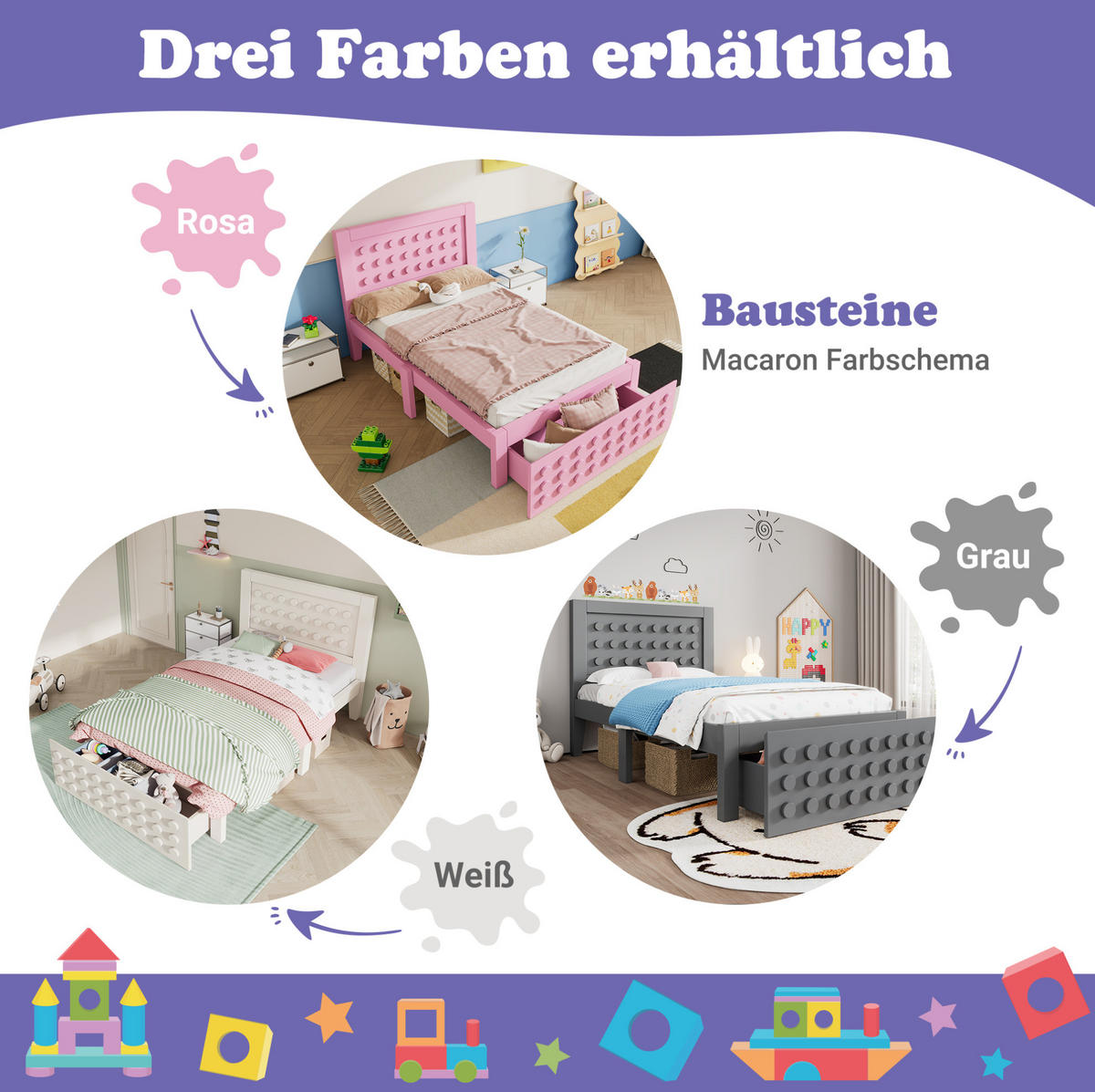 KINDERBETT 90/200 cm in Weiß mit Schublade und Stauraum aus MDF & Massivholz - Weiß, Holz (90/200cm) - BEAOK