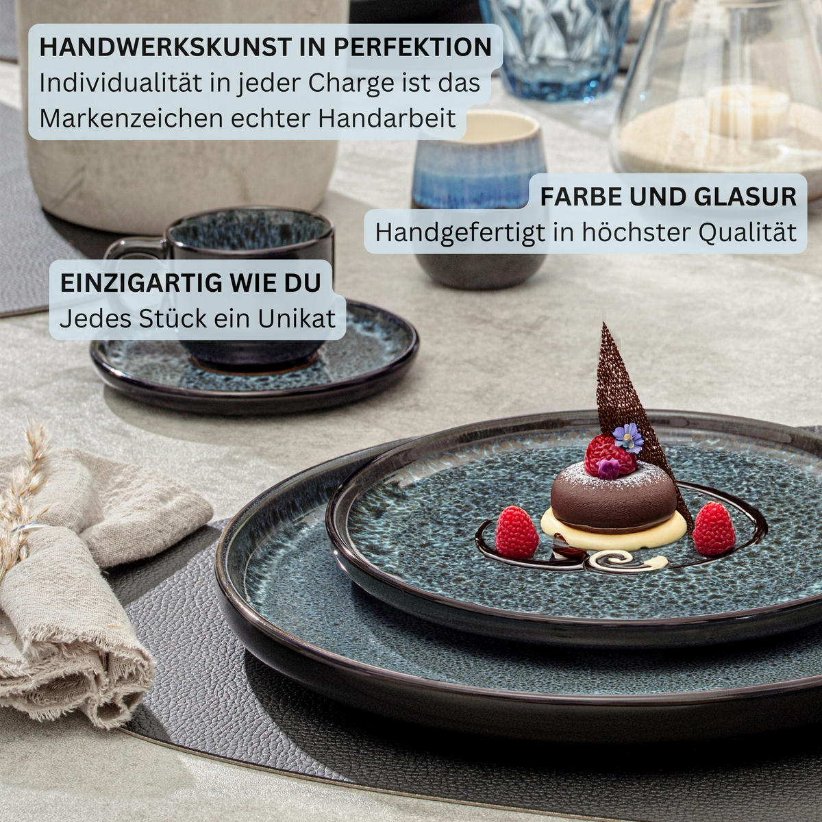 DESSERTTELLER SET MANILA - 6 teilig aus Steingut - Blau, Stein (20cm) - Sänger