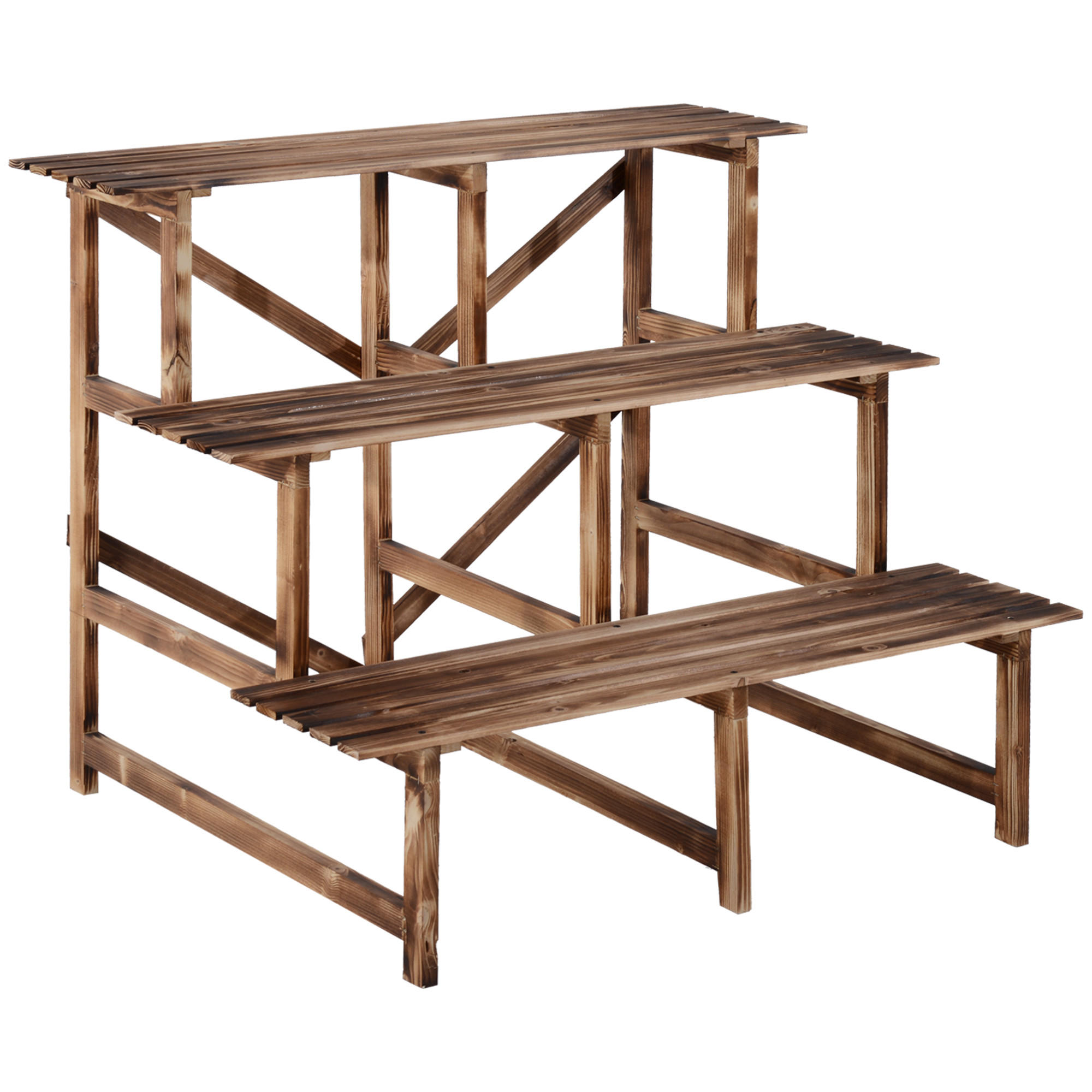 PFLANZENTREPPE, Blumenregal, Pflanzregal, 3 Stufen, Tannenholz, Naturholz - Fichtefarben, Holz (80/78/100cm) - Outsunny