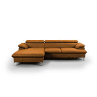 ECKSOFA mit Schlaffunktion und Bettkasten, Echtleder - Chromfarben/Orange, Leder/Holz (254/167cm) - Cotta