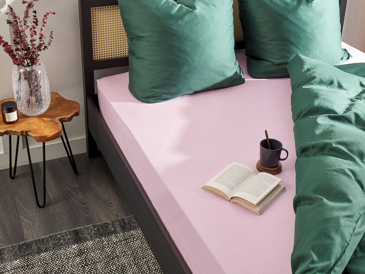 SPANNBETTLAKEN 160/200 cm Baumwolle Pastellrosa Janbu - Pink, Textil (160/200cm) - Beliani