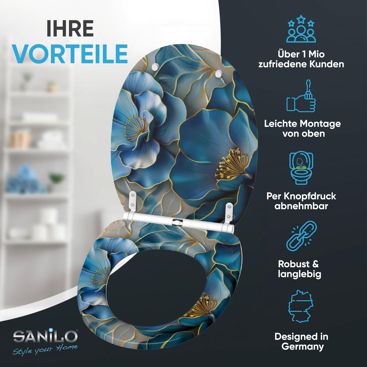 WC-SITZ mit Absenkautomatik & Top Fix Bluemara - Blau, Holzwerkstoff (37.7/5.5/48cm) - Sanilo