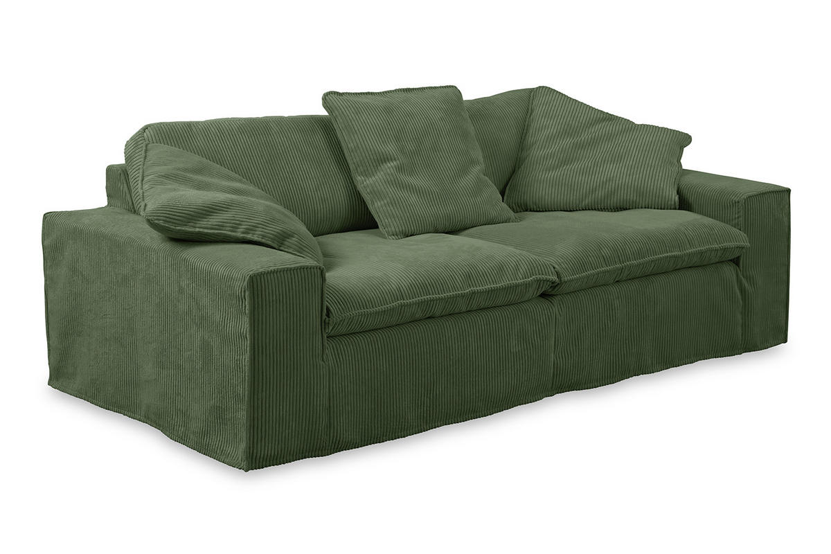 SOFA NETTA Grün Cord - Braun/Grün, Birkenholz/Textil (226/90/116cm) - KAWOLA