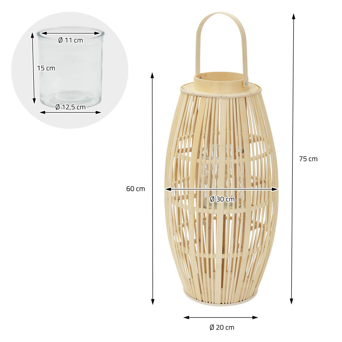 BAMBUSOVÁ LAMPION V: 75 cm, dřevěná barva, styl boho - přírodní, dřevo (30/75/30cm) - ECD-Germany