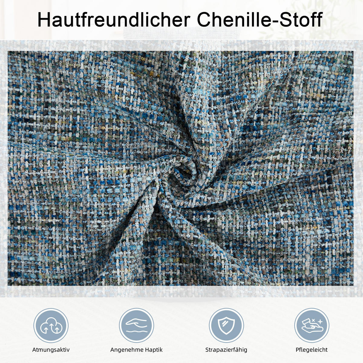 DREHSESSEL 72/66,5/76 cm aus Chenille mit 360°-Drehfunktion und Stauraum - Blau, Textil (66.5/76/72cm) - BEAOK