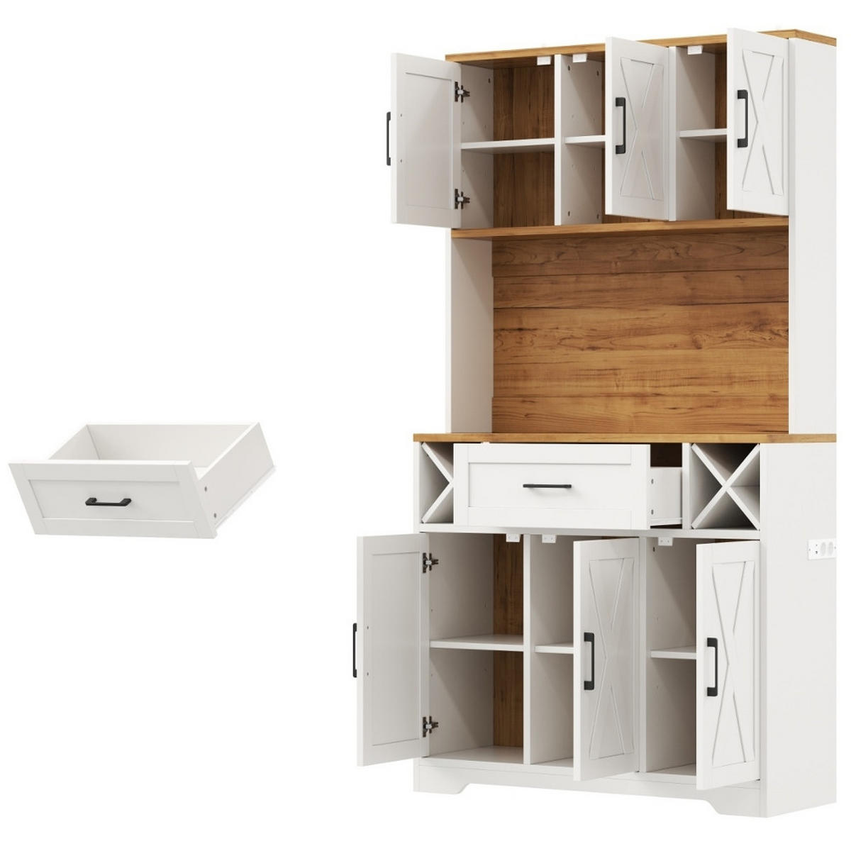 KÜCHENSCHRANK MIT RGB-LED-BELEUCHTUNG UND STECKDOSE Aus MDF Im Scheunentor-Design Für Esszimmer, 105/180/40 cm - Naturfarben, Kunststoff (40/180/105cm) - Rolipo