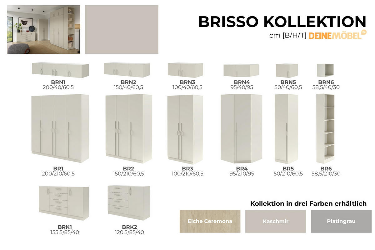 DREHTÜRENSCHRANK BRISSO BR2 150/210/60,5 cm in Kaschmir mit Metallgriffen - Kaschmir, Holzwerkstoff/Metall (150/210/61cm) - Deine Möbel 24