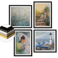 WANDBILDER 4er-Set - 50x50 cm & 40x60 cm Schwarzer Rahmen - Leuchtturm, Landschaft, Mädchen, Pferd - Schwarz, Kunststoff (50/50cm) - ArtPrintCave