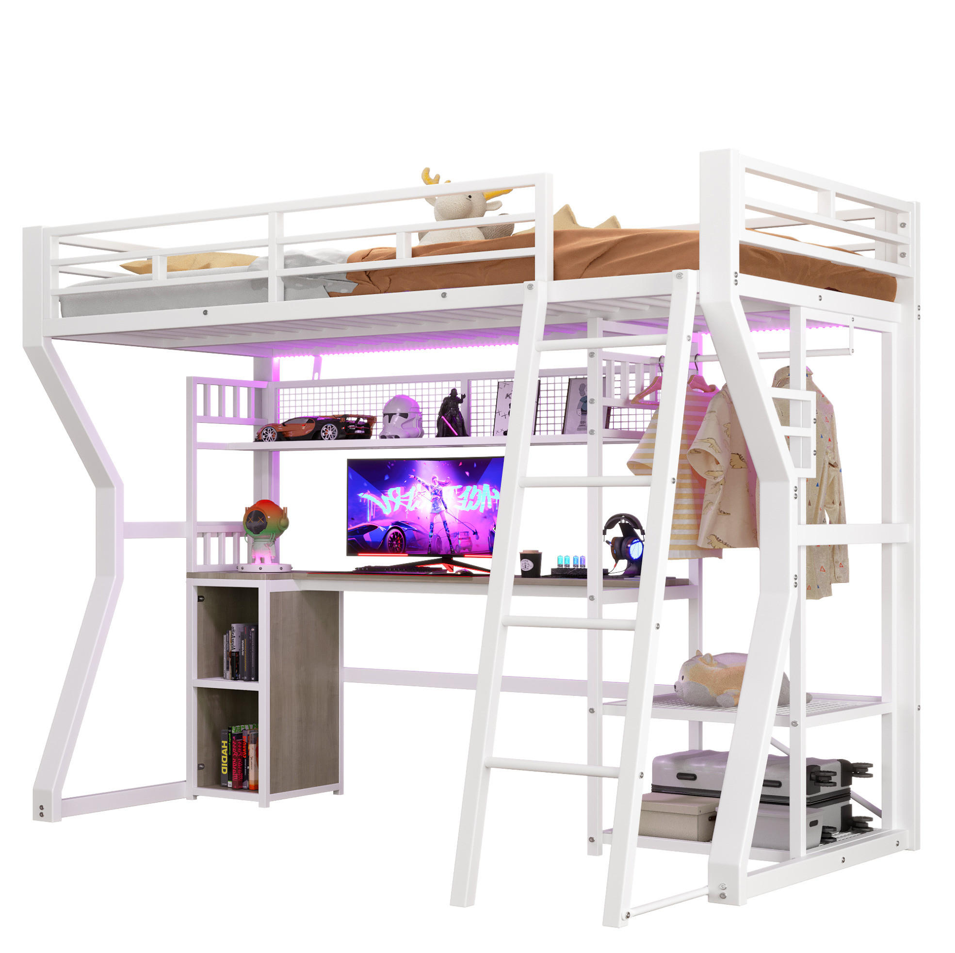 HOCHBETT 90/200 cm Weiß mit Lichtleiste und Steckdose - Weiß, Metall (90/200cm) - MIVRAY