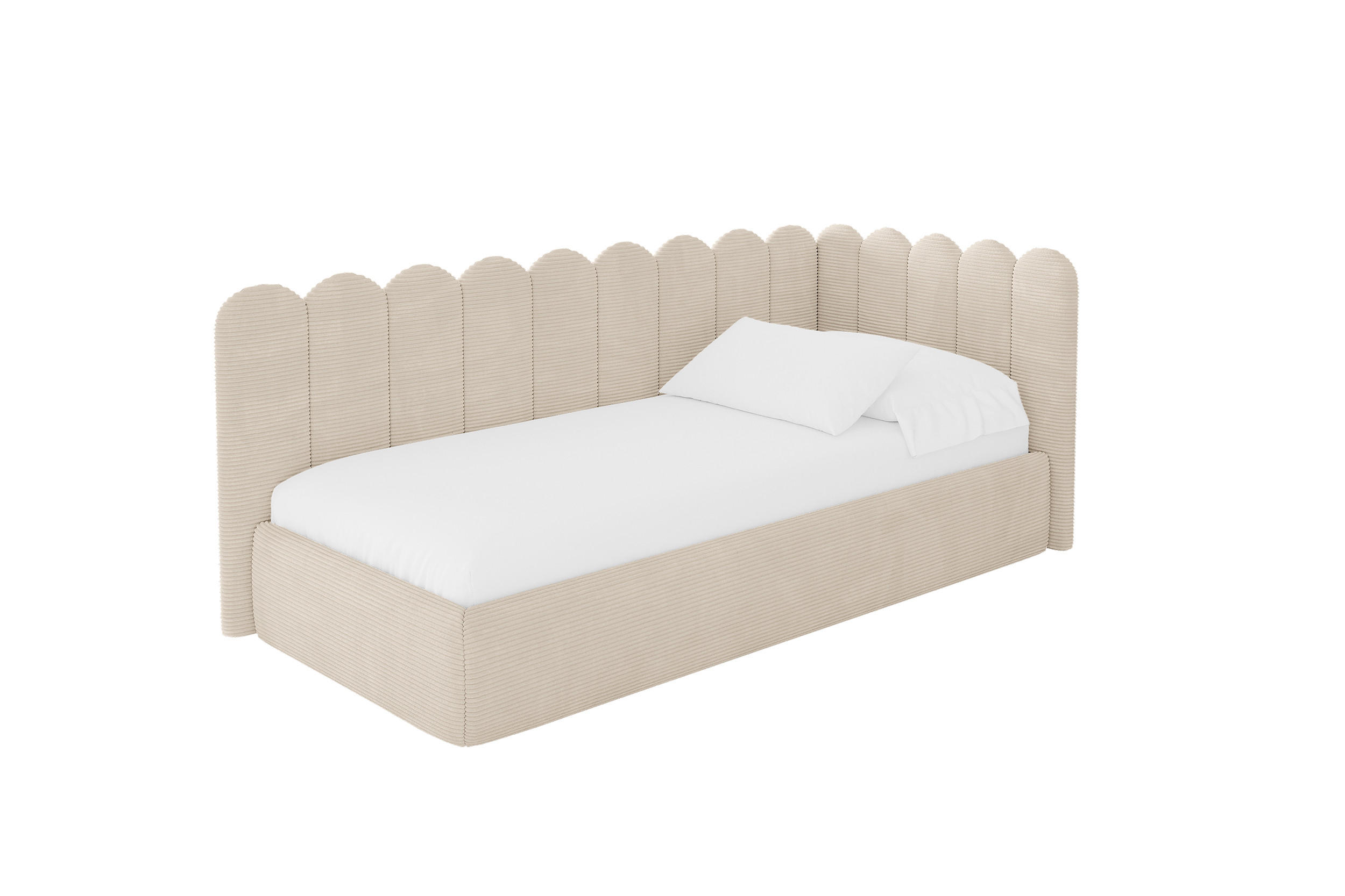 EINZELLBETT Jugendbett mit Bettkasten und Matratze H3/H4, Links - ARTY 90x200 Beige - Creme, Holzwerkstoff/Textil (90/200cm) - ALTDECOR