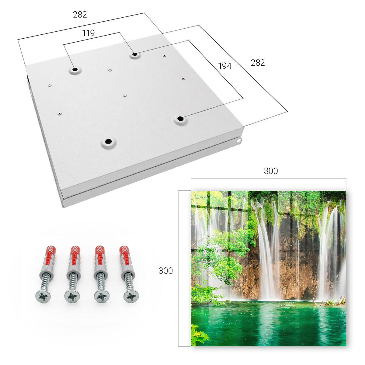 SCHLÜSSELBOX Weiß 30x30 cm – Türöffnung nach rechts - Grüner Wasserfall - Grün, Metall (30/30/5cm) - TULUP