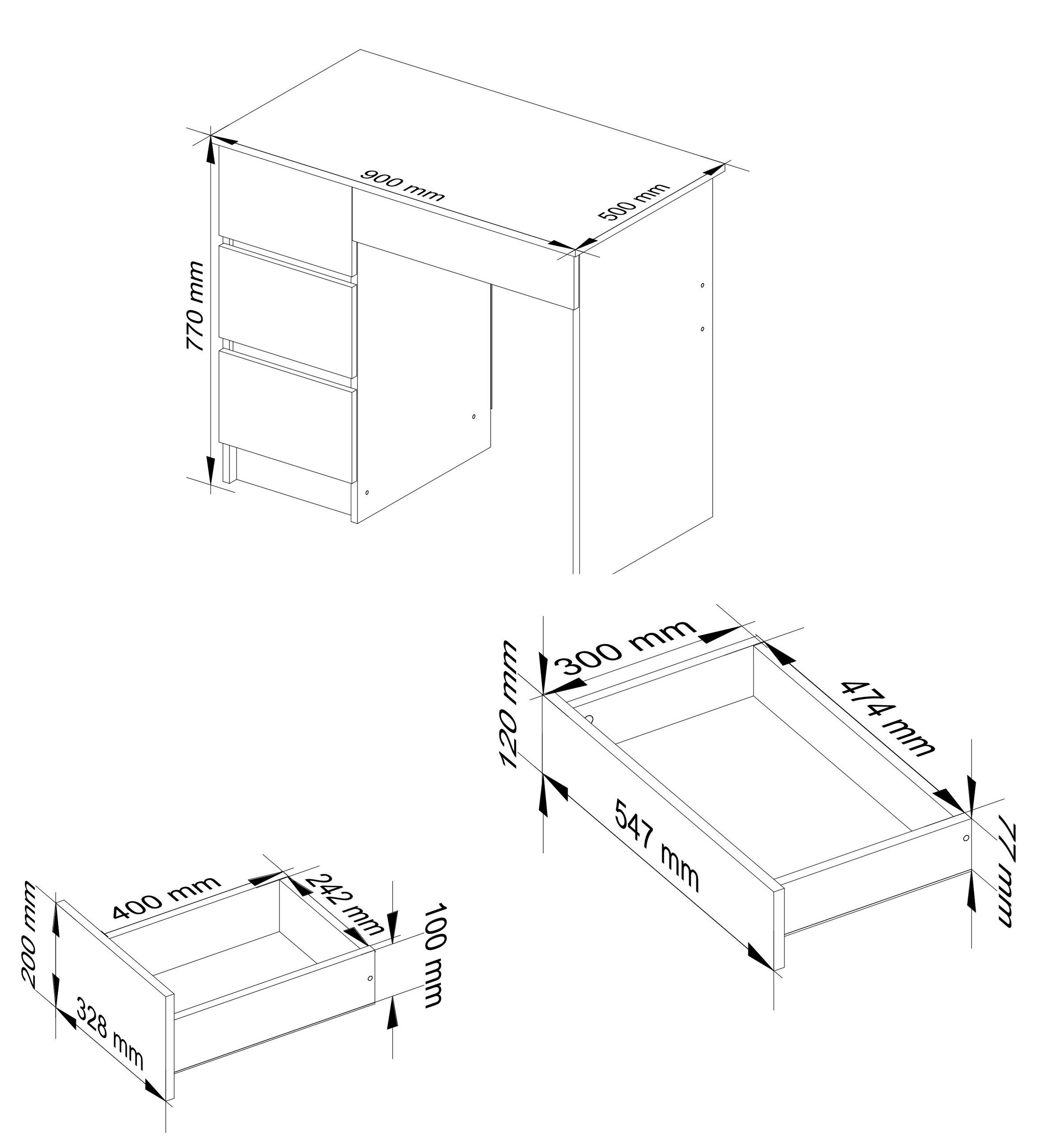Akord Schreibtisch Sonoma Eiche, Weiß 50x77x90 cm