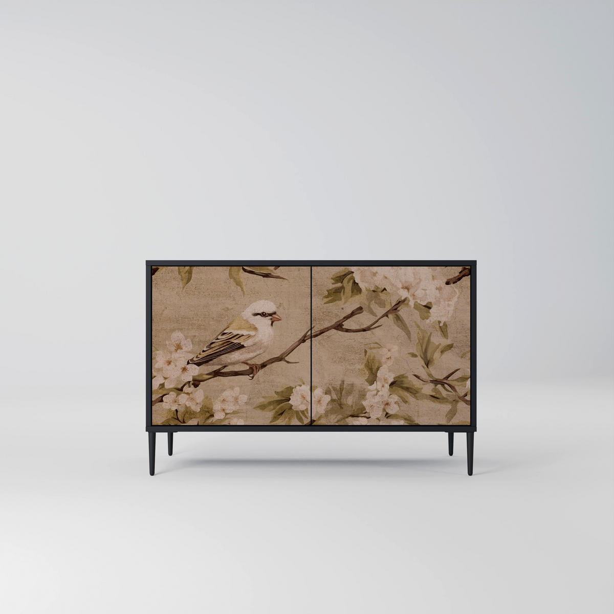 SIDEBOARD PETAL DISTINGUISH, Eicheneffekt, 111x42x77,5 cm, 2 Türen - Eichefarben/Buchefarben, Holzwerkstoff/Buchenholz (111/77.5/42cm) - SpaceRebels