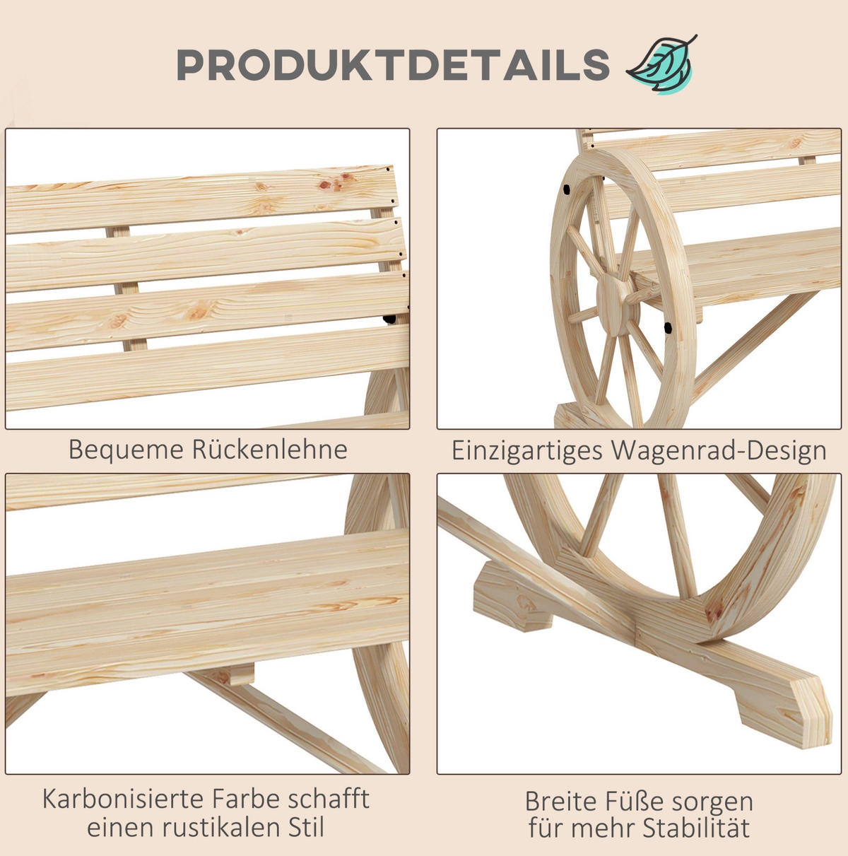 ZAHRADNÍ lavice z jedlového dřeva 105x56x79 cm přírodní s opěrkami a kolečkovým dekorem, nosnost 240 kg - přírodní, kompozitní dřevo (105.5/79/56cm) - Modfu