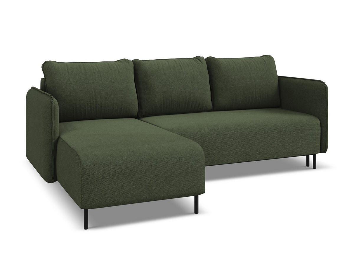 ECKSOFA mit Schlaffunktion Strukturstoff Stoff Grün - Schwarz/Olivgrün, Holz/Textil (162/236cm) - Makamii