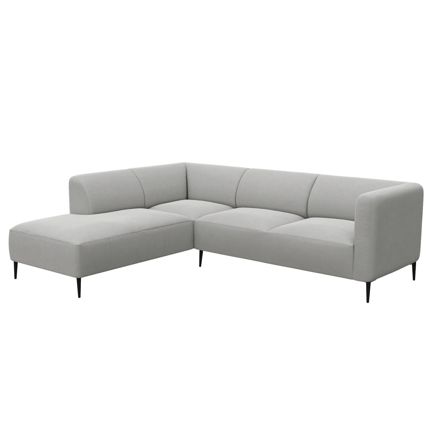 2,5-SITZER ECKSOFA mit Ottomane - Hellgrau/Schwarz, Textil/Metall (252/205cm) - home24