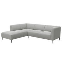 2,5-SITZER ECKSOFA mit Ottomane - Hellgrau/Schwarz, Textil/Metall (252/205cm) - home24