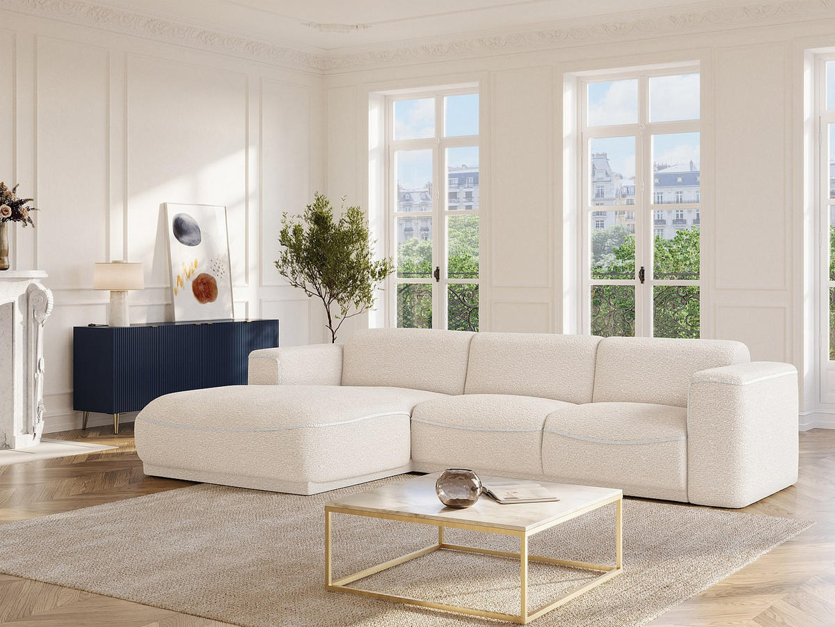 ECKSOFA - Ecke links - Bouclé-Stoff - Elfenbeinfarben - BLIMORO - Weiß, Textil (290/160cm) - Vente-Unique