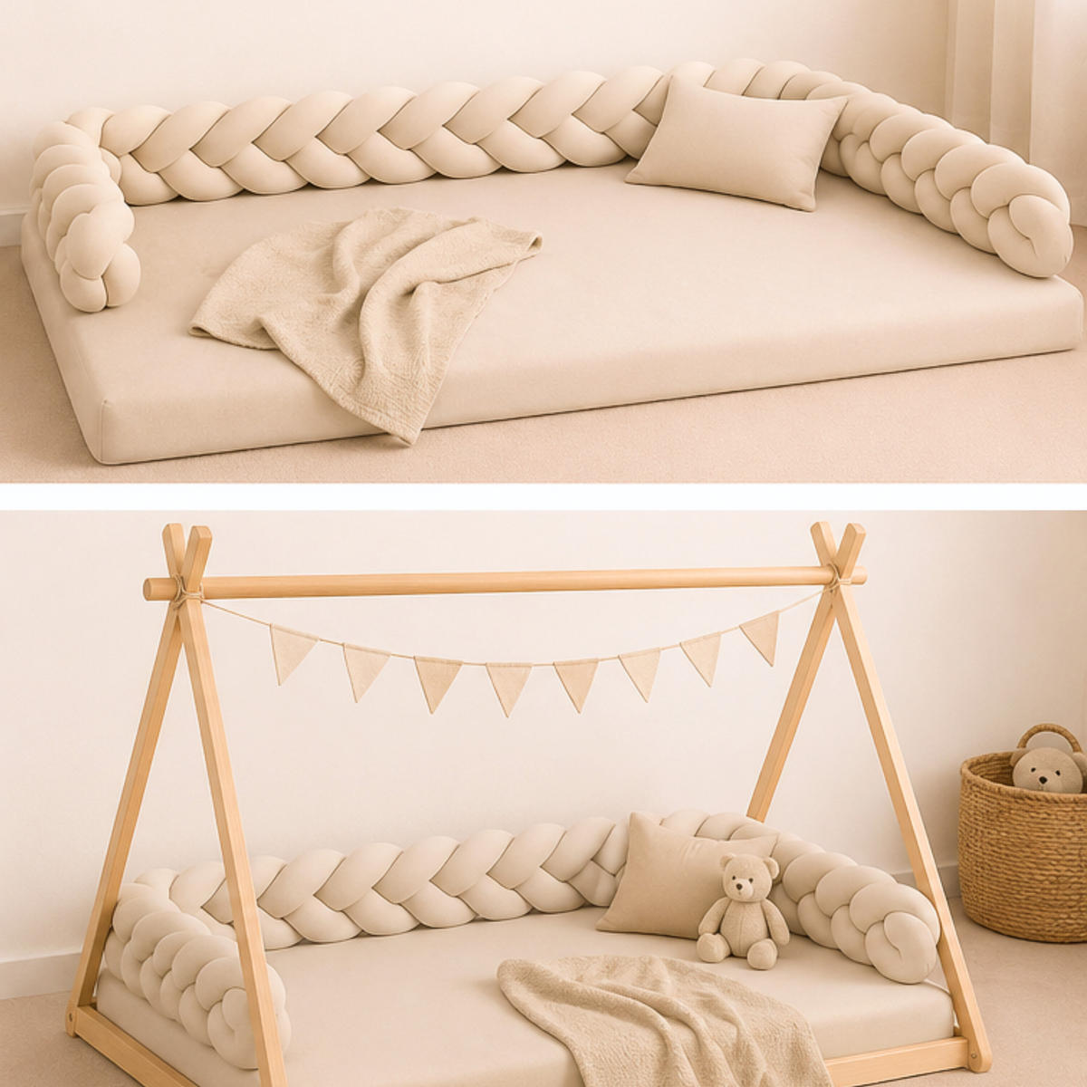 BETTSCHLANGE geflochten Bettnestchen Nestchenschlange Bettumranung Bodenbett - Naturfarben, Textil (17/300cm) - nordic coast company