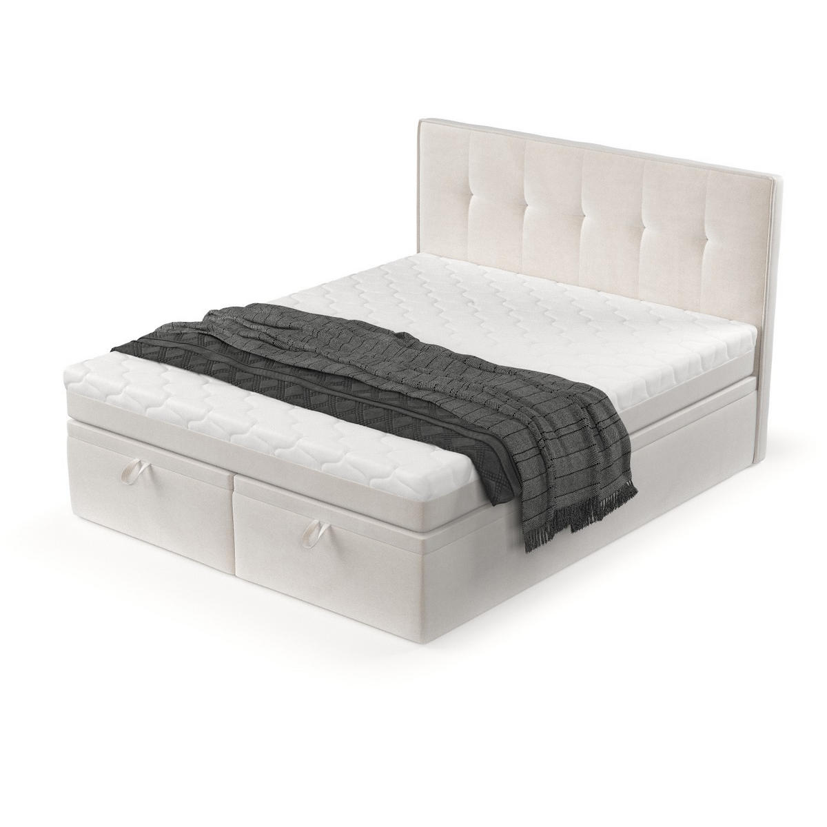 BOXBETT Arivo 140/200 cm Creme im Paros Stoff - Creme/Schwarz, Holz/Holzwerkstoff (140/200cm) - AltaBeds