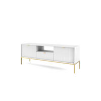 TV-SCHRANK NOVA Geriffelt Regal, 2 Türen, Schublade, Goldene Beine, 154x39x56cm, Weiß - Goldfarben/Weiß, Holzwerkstoff/Kunststoff (154/56/39cm) - DomoHome