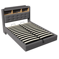 POLSTERBETT 140/200 cm Grau mit LED-Lichtleiste, Staufächer, USB- und Typ-C-Anschlüsse - Grau, Textil (140/200cm) - Oxeza