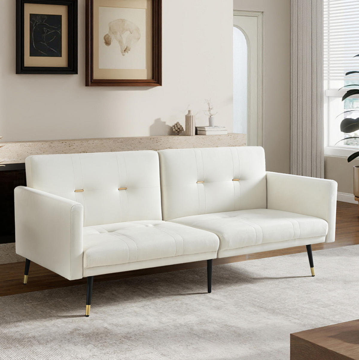 SCHLAFSOFA 2-Sitzer klappbar Samt Beige - Beige, Holzwerkstoff (164/70/89cm) - Meubliv