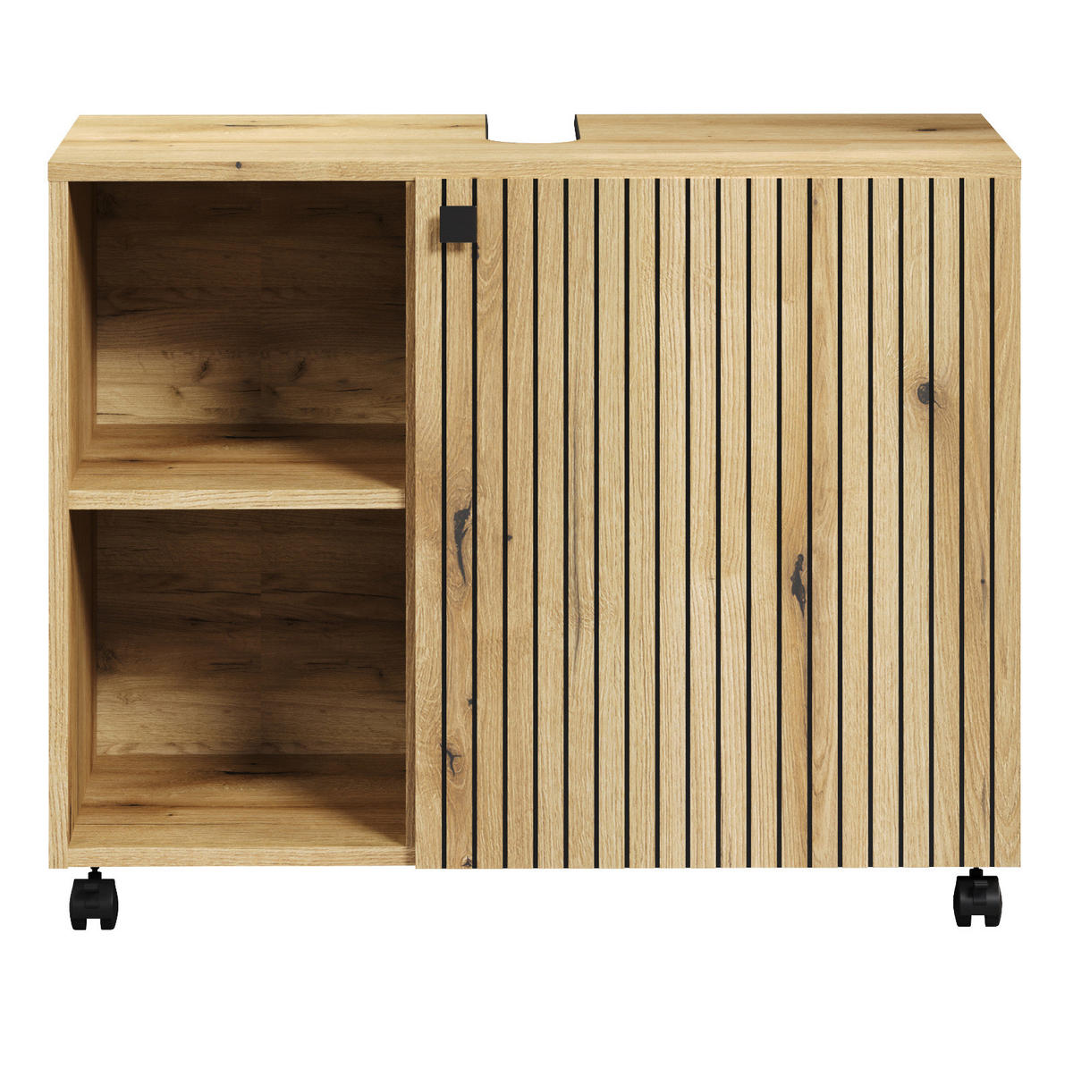 WASCHBECKENUNTERSCHRANK Evoke Eiche 80 cm, Badschrank auf Rollen - Eichefarben/Schwarz, Holzwerkstoff/Kunststoff (80/64/42cm) - Top.Furn