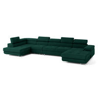 WOHNLANDSCHAFT VELORA L-S Grün Velours-Stoff mit Schlaffunktion - Grün, Holz (419/90/202cm) - MASSENO