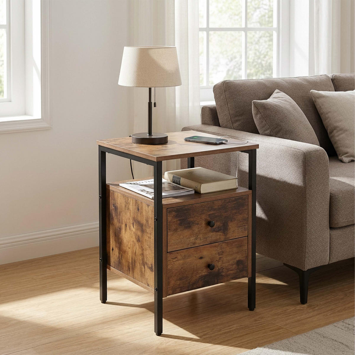 NACHTTISCH - Braun, Holzwerkstoff/Metall (40/61/40cm) - Relaxdays