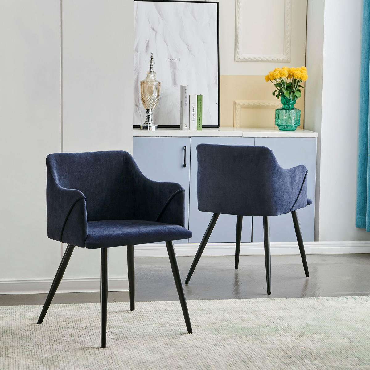 ARMLEHNSTUHL-SET 2 Stück in Stoff - Schwarz/Hellblau, Holzwerkstoff/Textil (54/75/53cm) - Urban Meuble