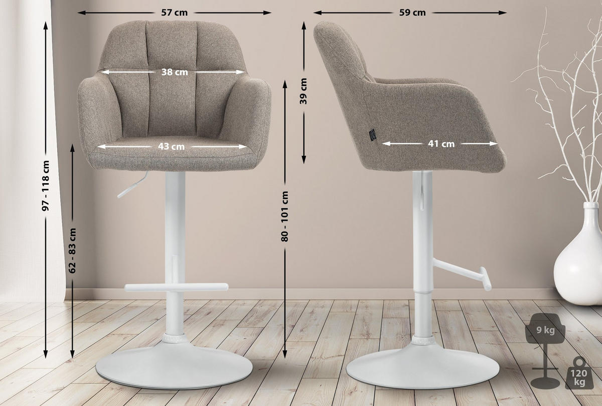 BARHOCKER Stoff taupe - Taupe/Weiß, Textil (57/97/59cm) - CLP