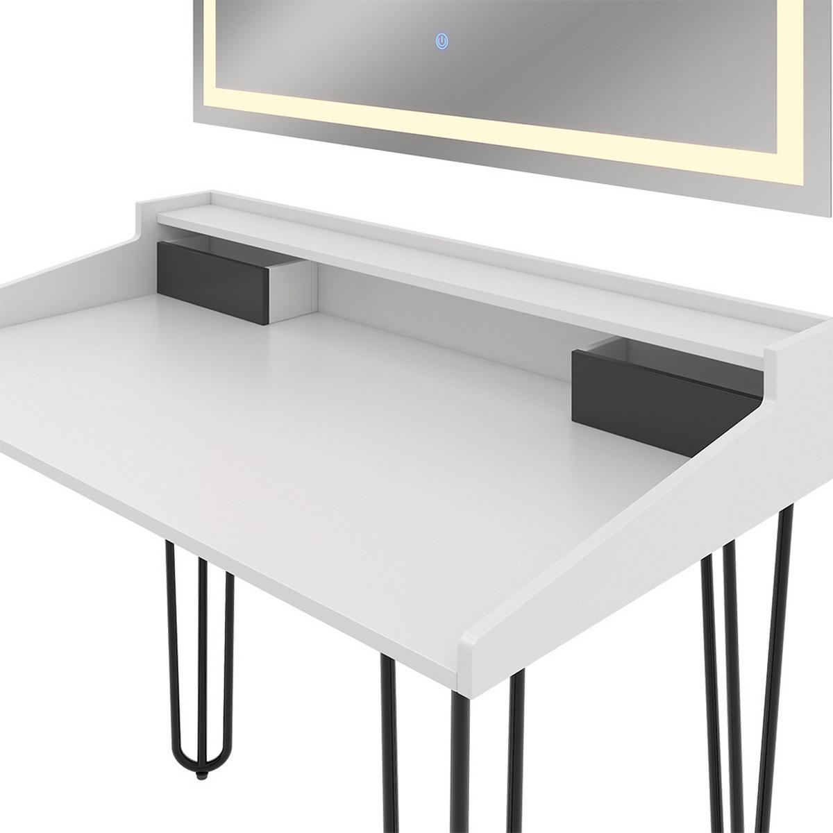 SCHMINKTISCH Sannar Weiß 110 cm mit LED-Spiegel - Schwarz/Weiß, Holzwerkstoff (110/89.5/60cm) - Vicco