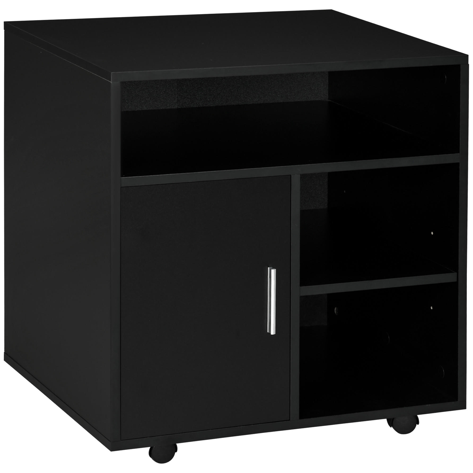 ROLLCONTAINER DE-14527 mit Schrank und 3 offenen Fächern Schwarz - Schwarz, Holzwerkstoff (50/65/60cm) - ComfortXL