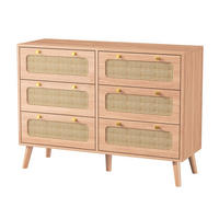 KOMMODE mit 6 Schubladen - Beine aus Massivholz - Rattan-Kommode für Wohnzimmer und Schlafzimmer - Eiche - Eichefarben, Holzwerkstoff (100/73/34cm) - DELFA