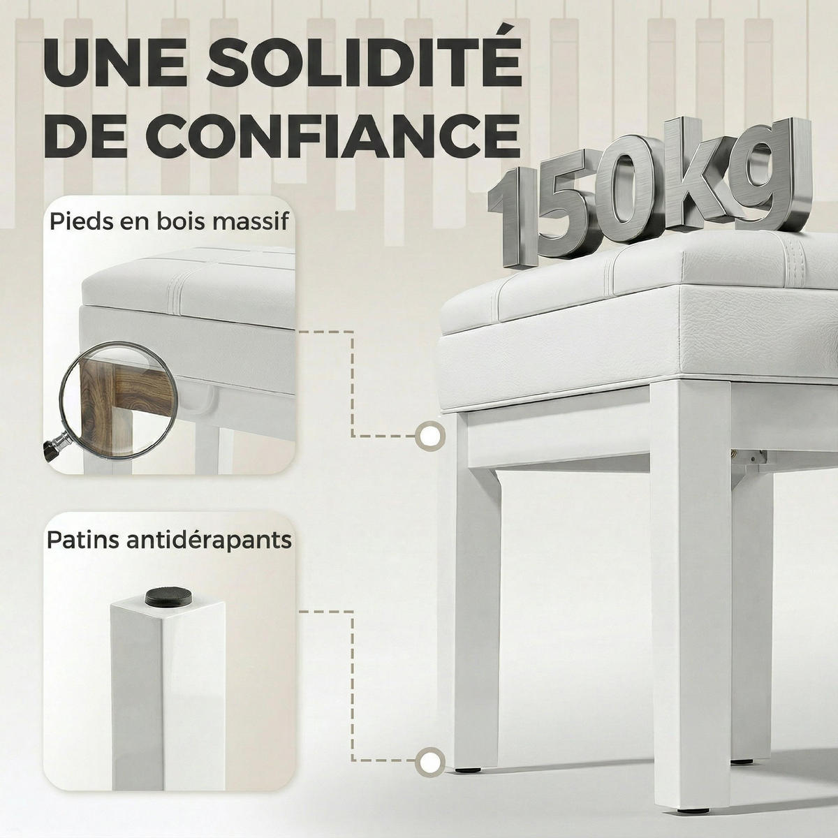 HOCKER DE-16462 höhenverstellbar mit integriertem Fach Weiß - Weiß, Leder (35/56/63cm) - ComfortXL