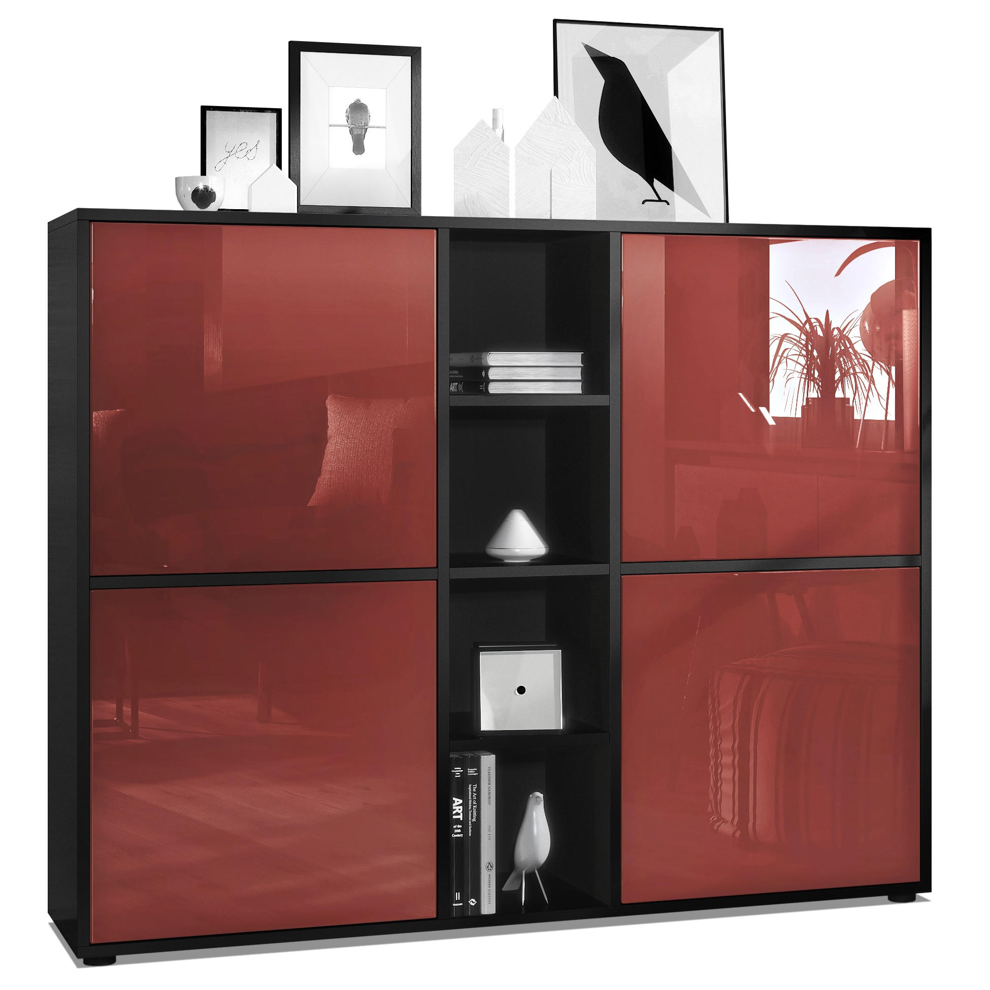 HIGHBOARD Cuba Türen in Bordeaux Hochglanz - Bordeaux, Holzwerkstoff (130.5/105.5/35.5cm) - Vladon