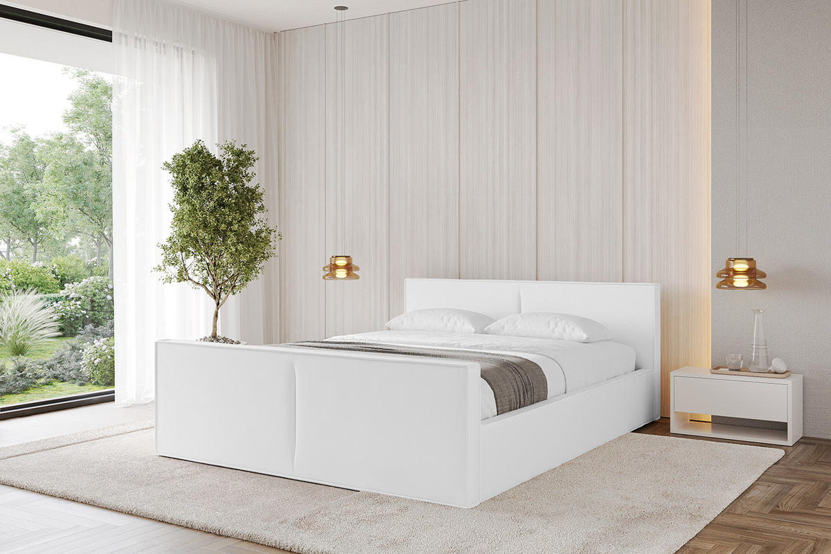 POLSTERBETT mit Bettkasten, Fußteil und Lattenrost, Boxbett ohne Matratze - TIVON-Z-V1 180x200 Weiß Kunstleder - Weiß Hochglanz, Holzwerkstoff/Textil (180/200cm) - ALTDECOR