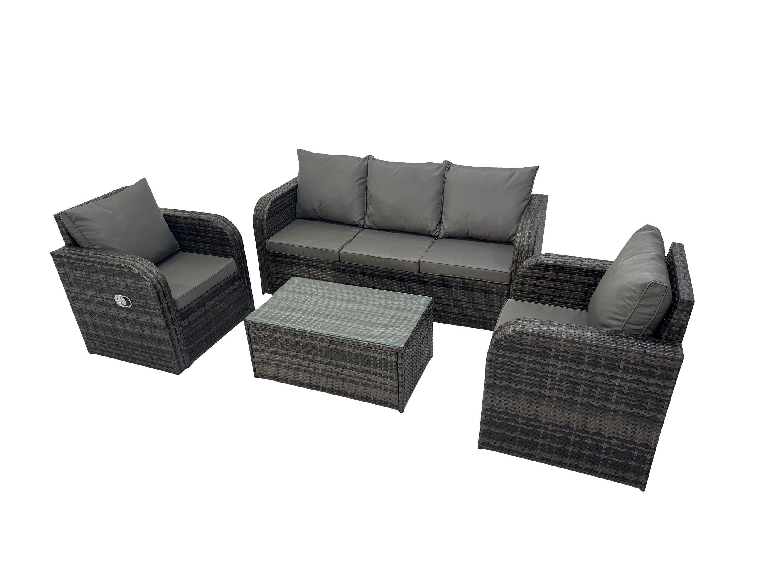 GARTENMÖBELSET mit Couchtisch Polyrattan 5-Sitzer - Dunkelgrau/Grau, Glas/Kunststoff - Fimous