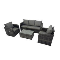 GARTENMÖBELSET mit Couchtisch Polyrattan 5-Sitzer - Dunkelgrau/Grau, Glas/Kunststoff - Fimous