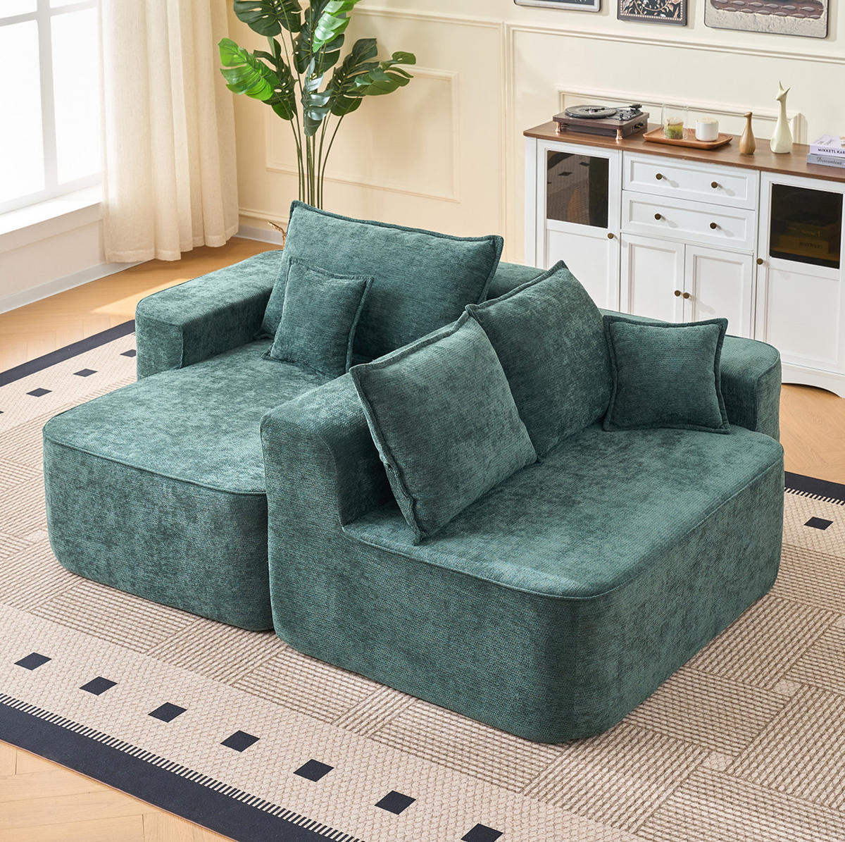 ECKSOFA aus Chenille 262 cm in Grün mit modularem System - Grün, Textil (144/65/262cm) - Modfu