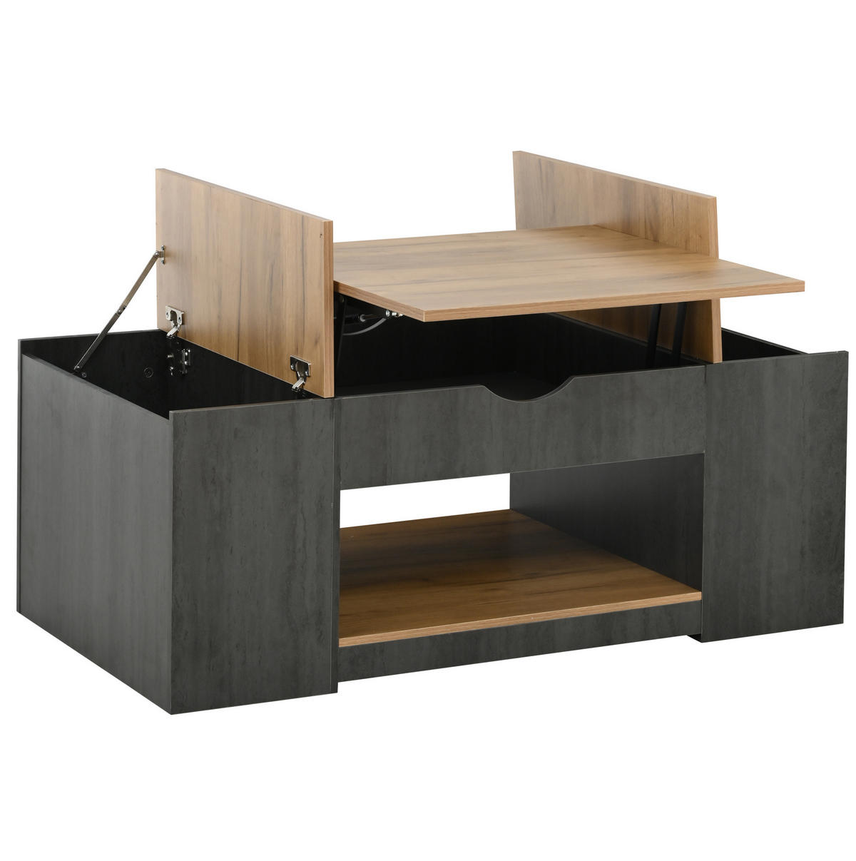 COUCHTISCH, höhenverstellbar mit Stauraum, MDF-Holzmaserung, grauer Korpus, 109,5/59,7/43 cm,Grau - Grau, Holzwerkstoff (59.7/109.5/57.4cm) - Redom