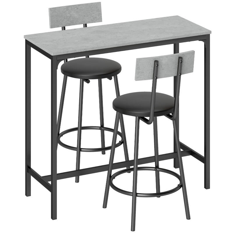 BARTISCH-SET DE-39307 100/40 cm Tisch mit 2 Hockern Grau - Grau, Holzwerkstoff (100/90.5/40cm) - ComfortXL